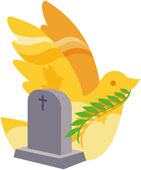Yellow bird and tombstone